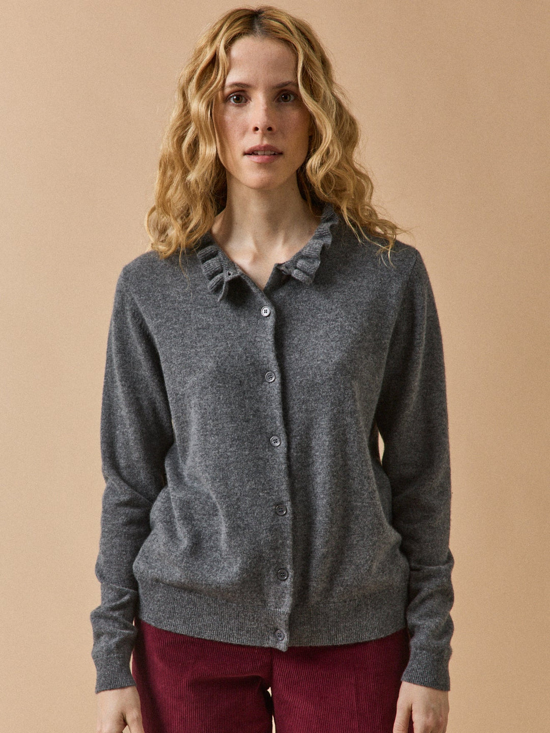 Camille | Cardigan col volanté en cachemire