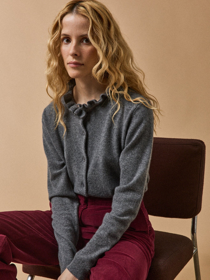Camille | Cardigan col volanté en cachemire