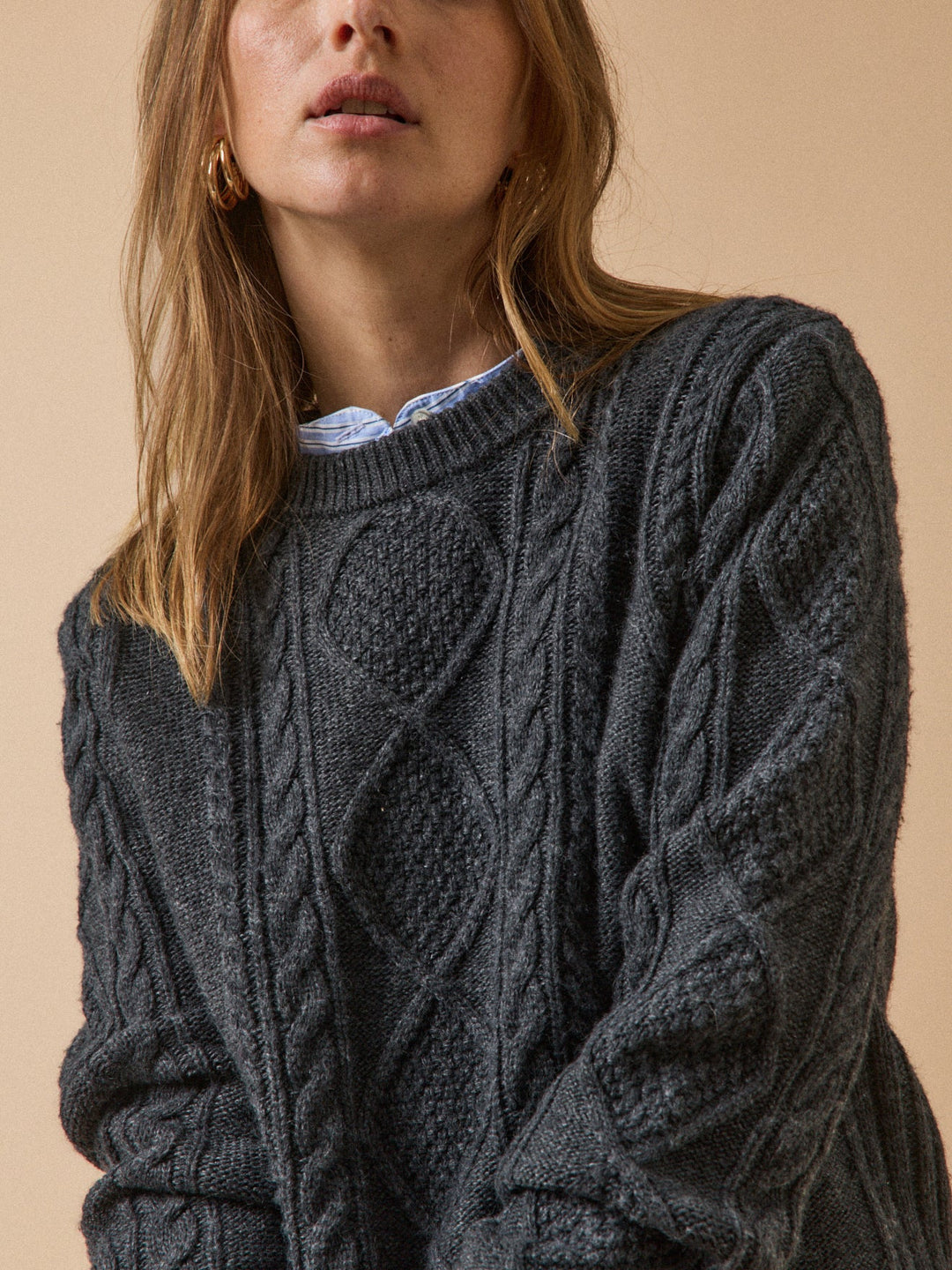 Léonie | Pull torsadé col rond en laine et cachemire