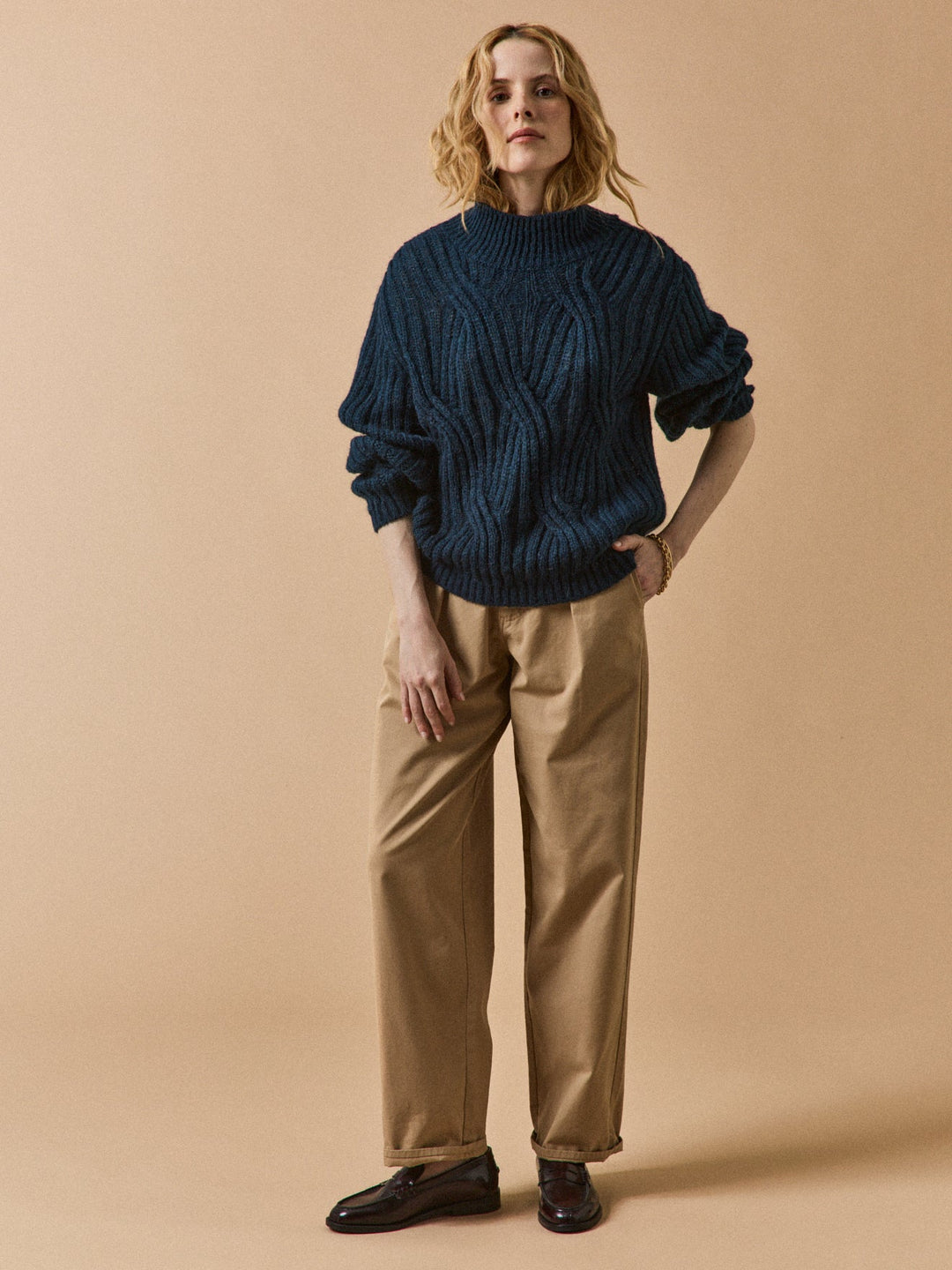 Clémence | Pull torsadé à col montant en mohair et laine italienne