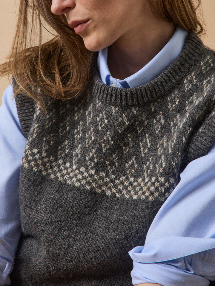 Madeleine | Pull jacquard sans manches en mohair