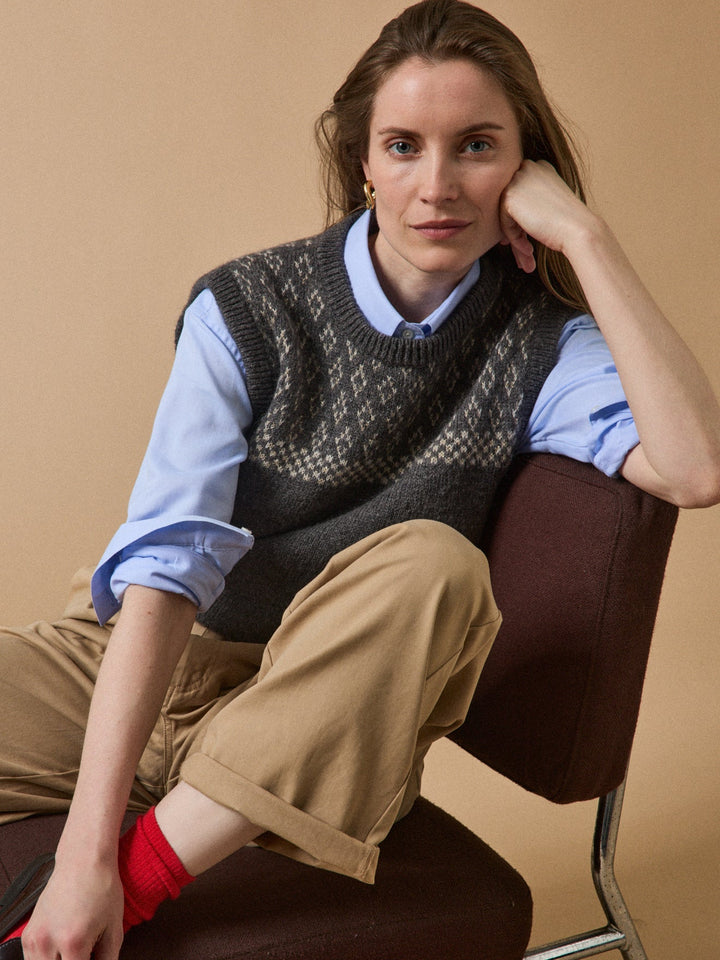 Madeleine | Pull jacquard sans manches en mohair