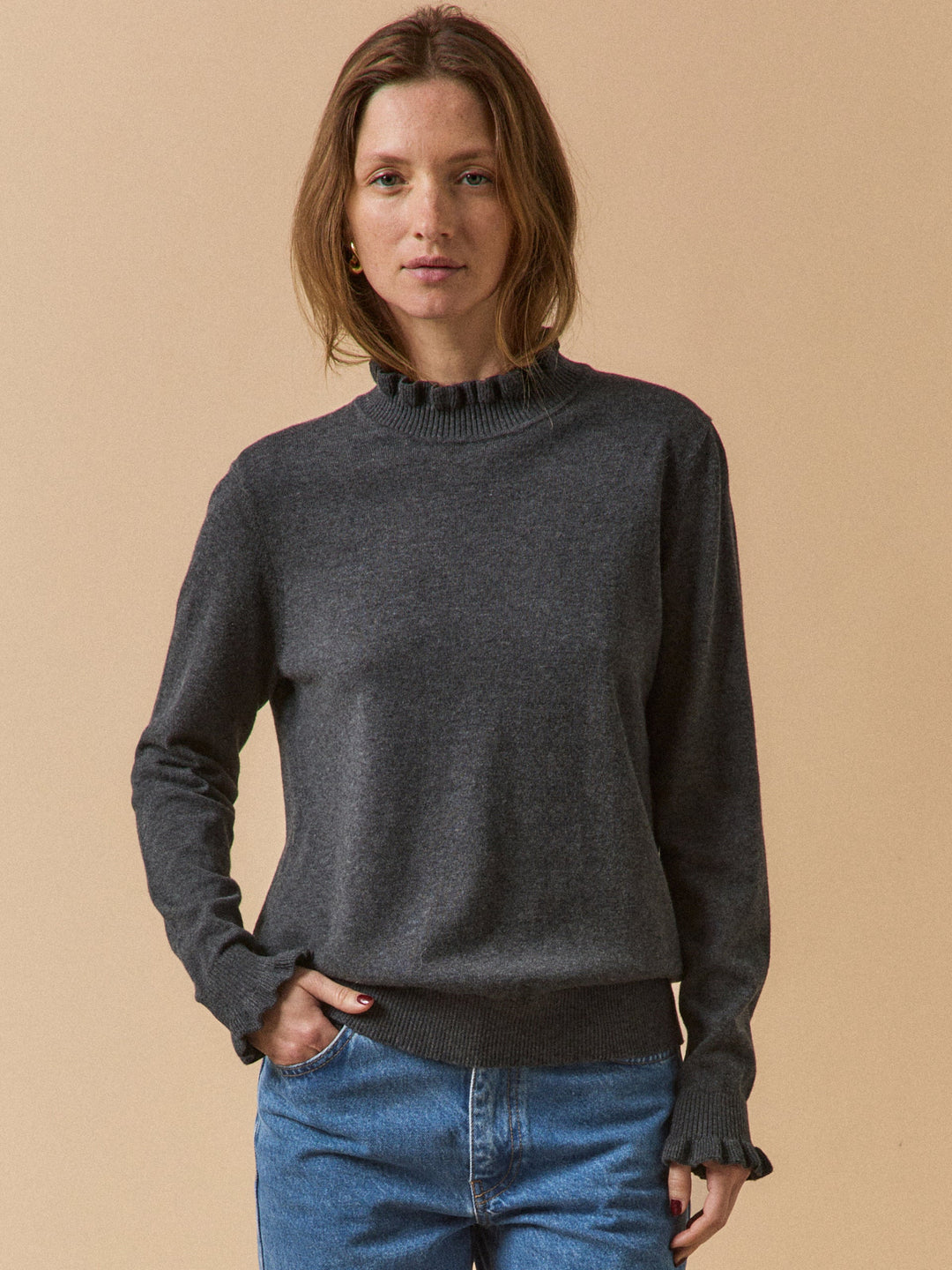 Aurore | Pull volanté en coton biologique et laine RWS*