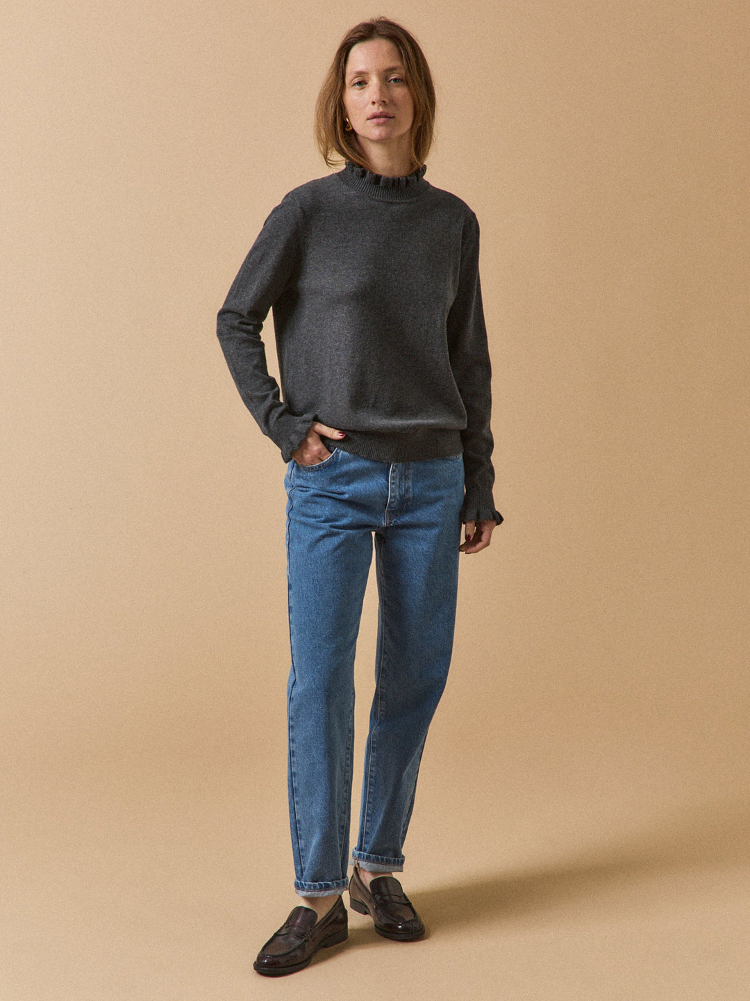 Aurore | Pull volanté en coton biologique et laine RWS*