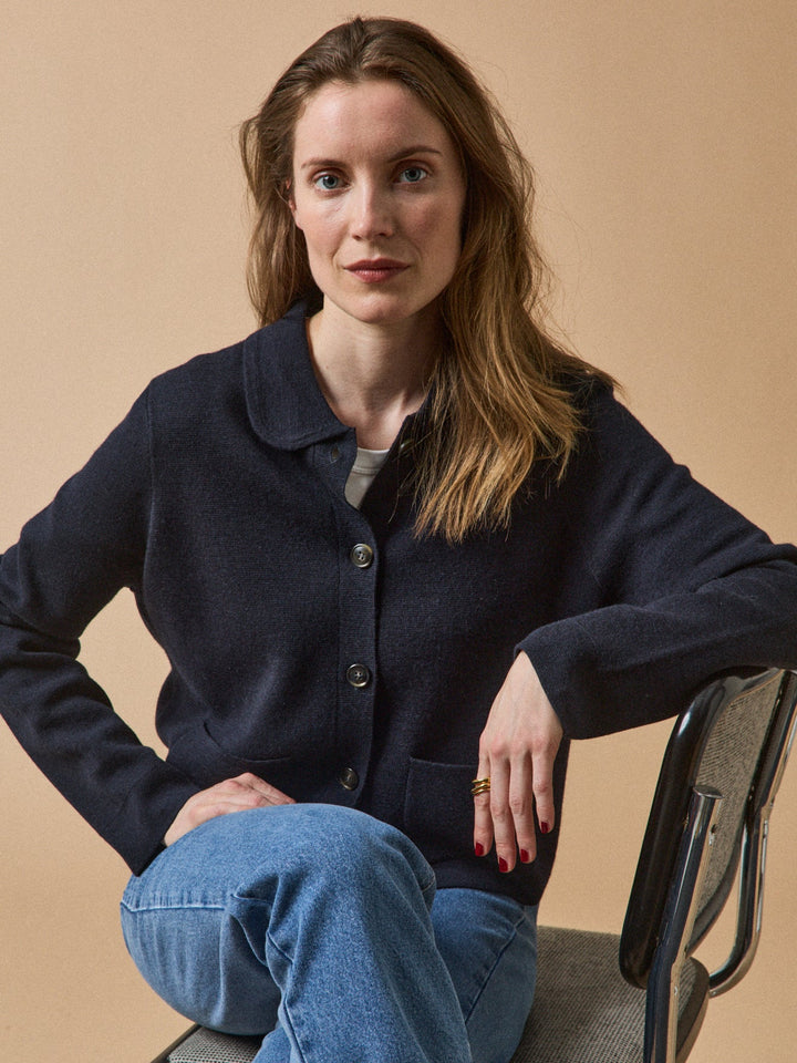 Clémence | Gilet à col chemise en maille Milano