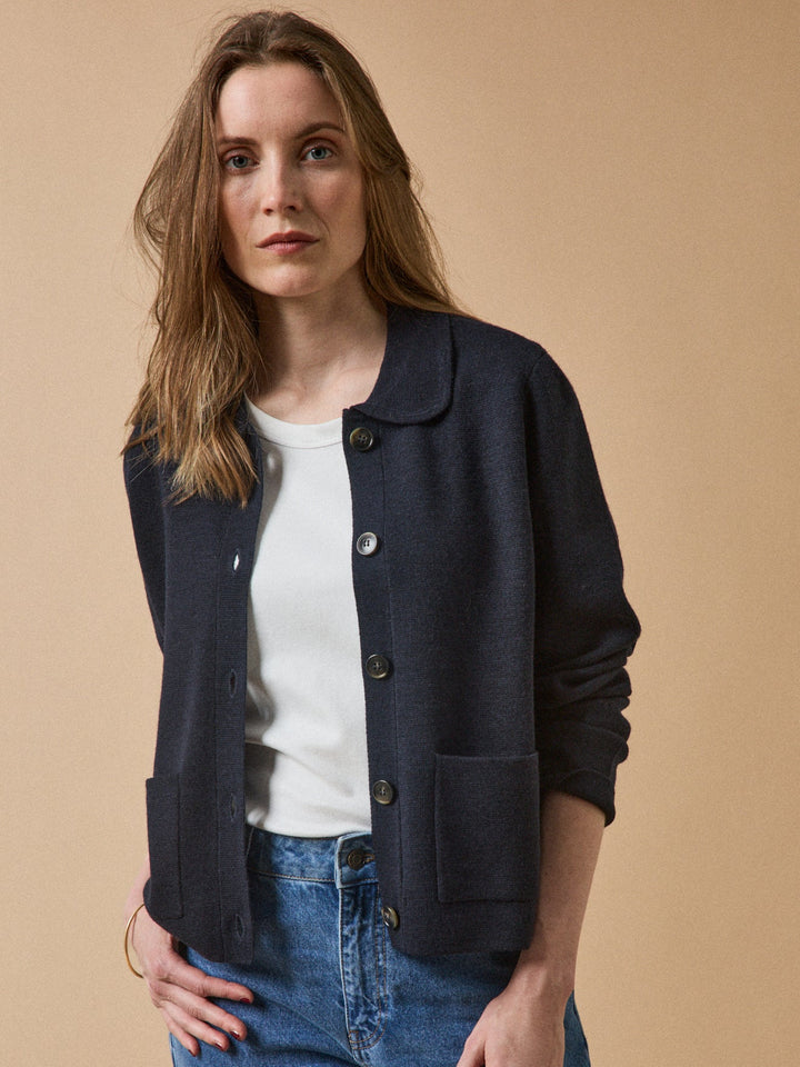 Clémence | Gilet à col chemise en maille Milano