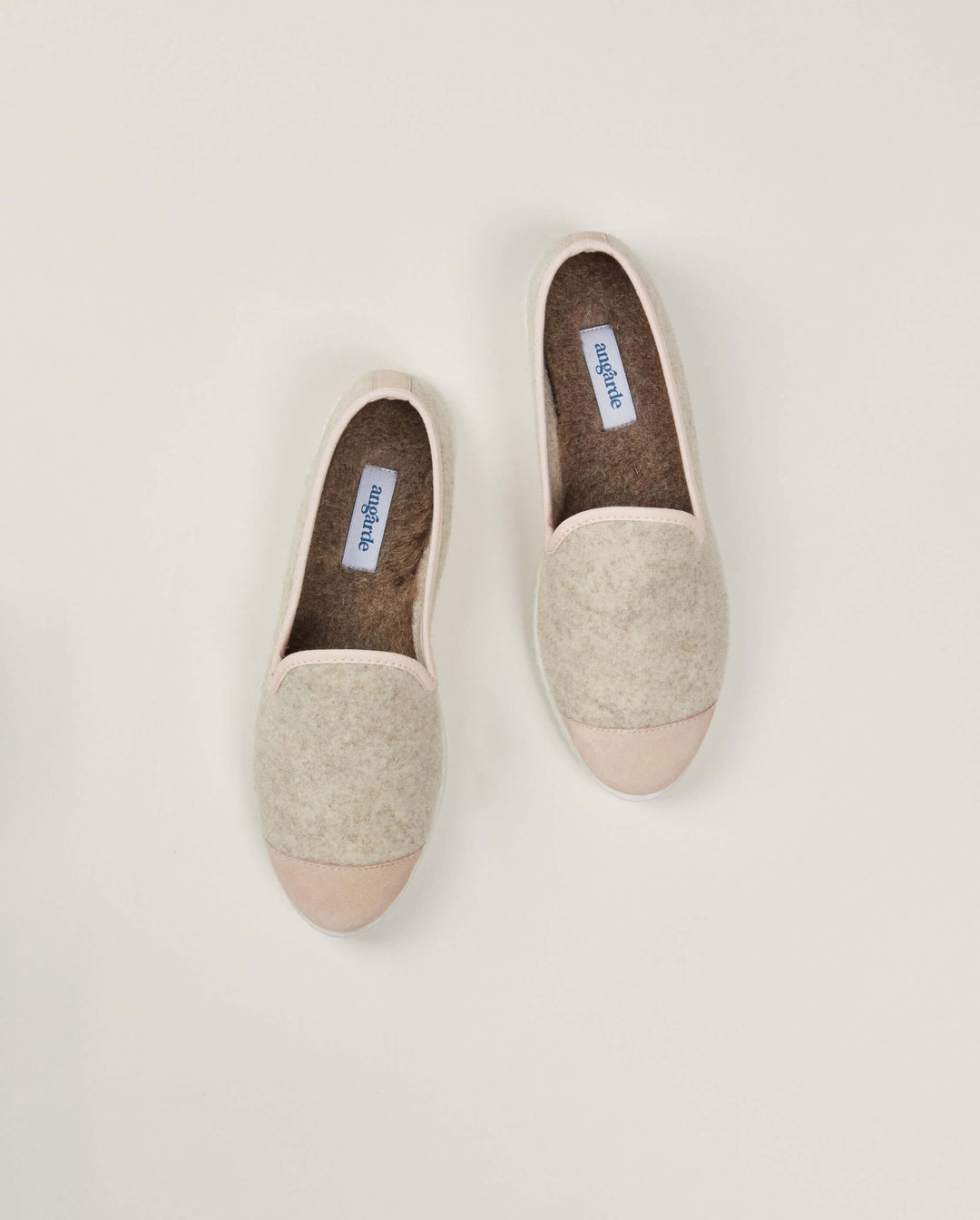 Éléonore | Chaussons en laine recyclée beige et rose poudré