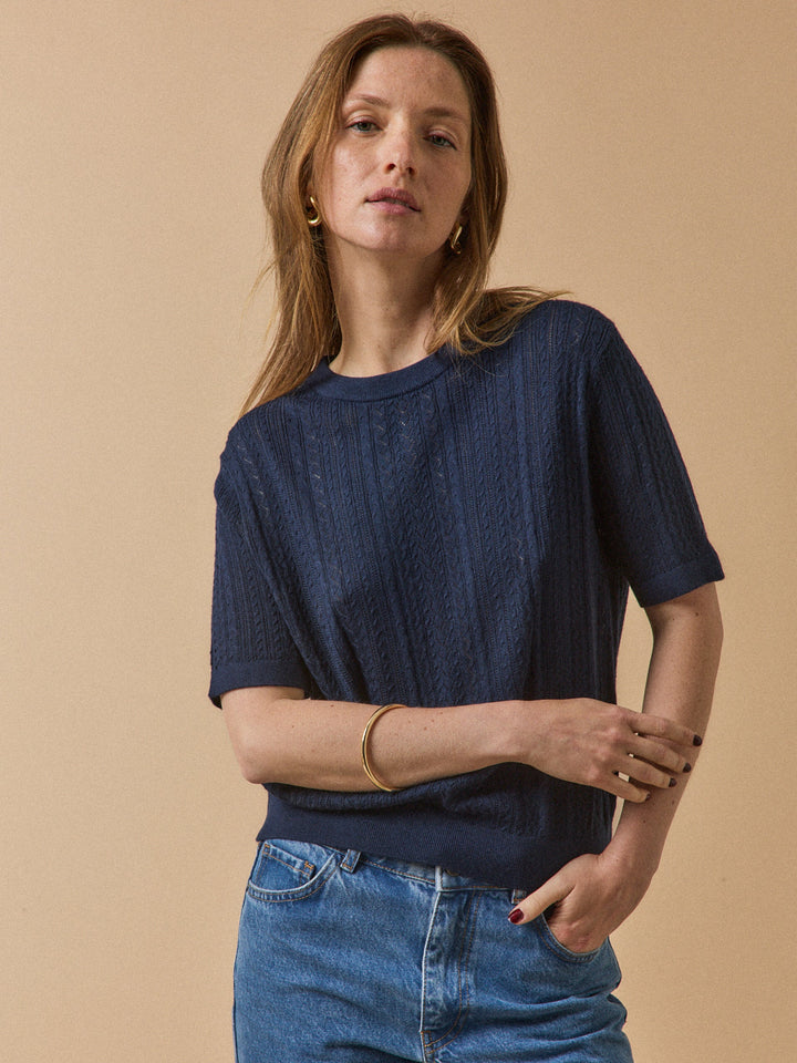 Maëlle | Pull ajouré à manches courtes en laine