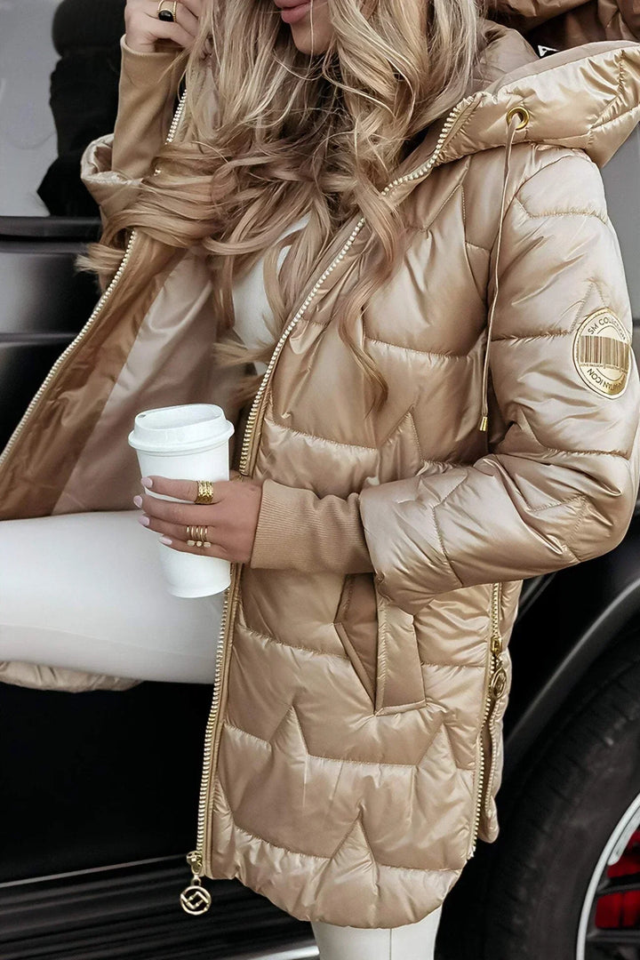 Floriane | Veste matelassée longue et chaude avec capuche enveloppante