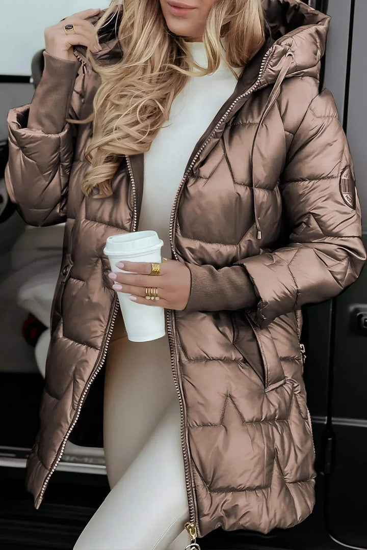 Floriane | Veste matelassée longue et chaude avec capuche enveloppante