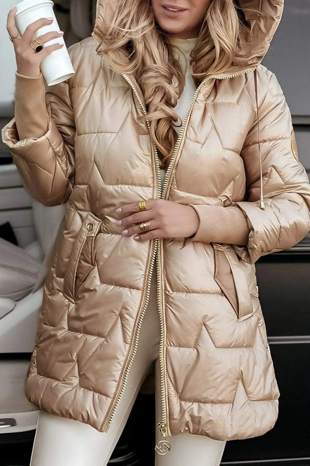 Floriane | Veste matelassée longue et chaude avec capuche enveloppante