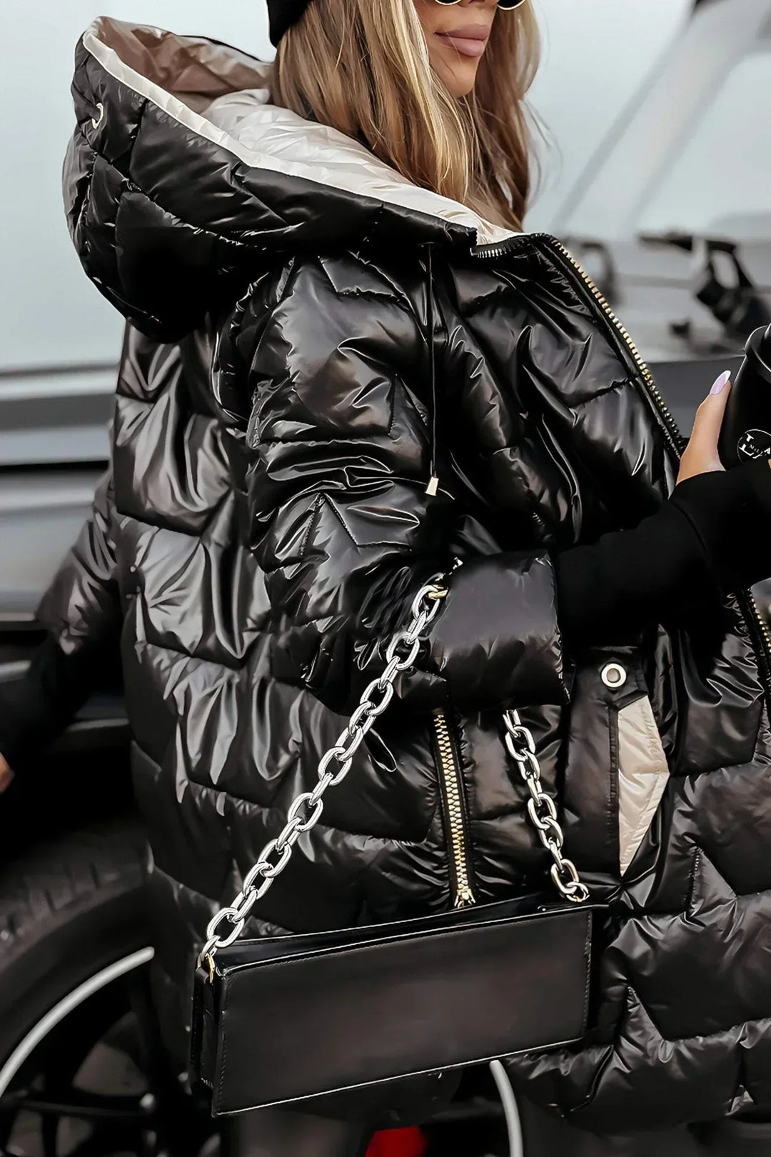 Floriane | Veste matelassée longue et chaude avec capuche enveloppante