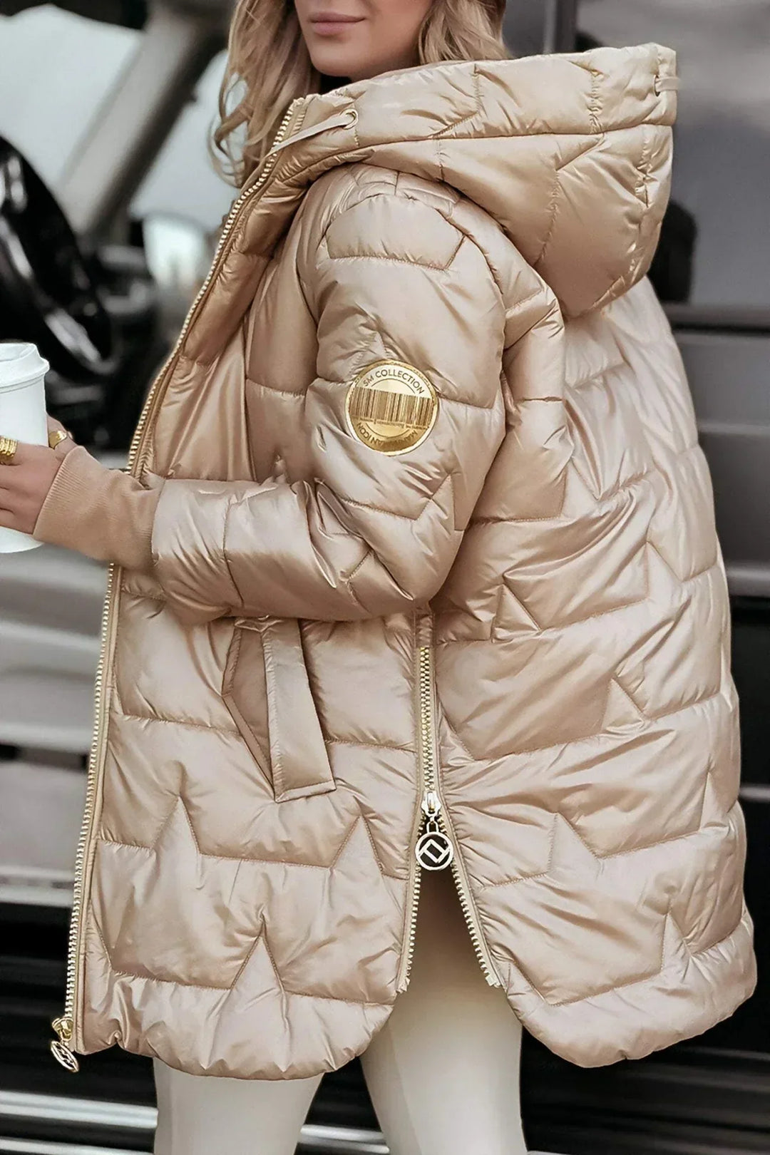 Floriane | Veste matelassée longue et chaude avec capuche enveloppante