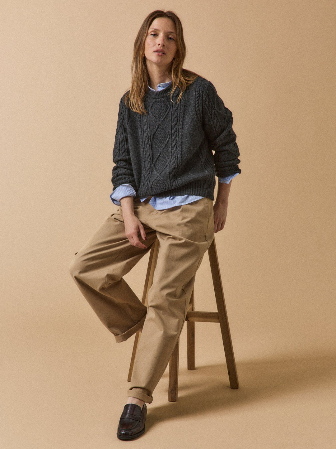 Léonie | Pull torsadé col rond en laine et cachemire