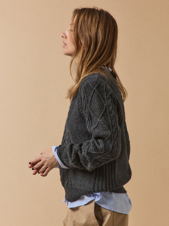 Léonie | Pull torsadé col rond en laine et cachemire