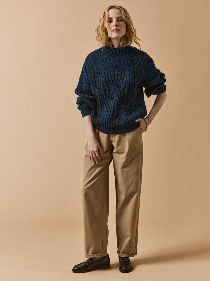 Clémence | Pull torsadé à col montant en mohair et laine italienne