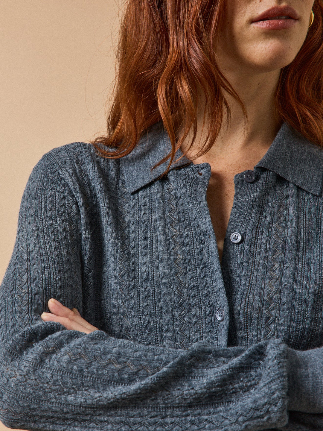 Auriane | Gilet col chemise ajouré en laine