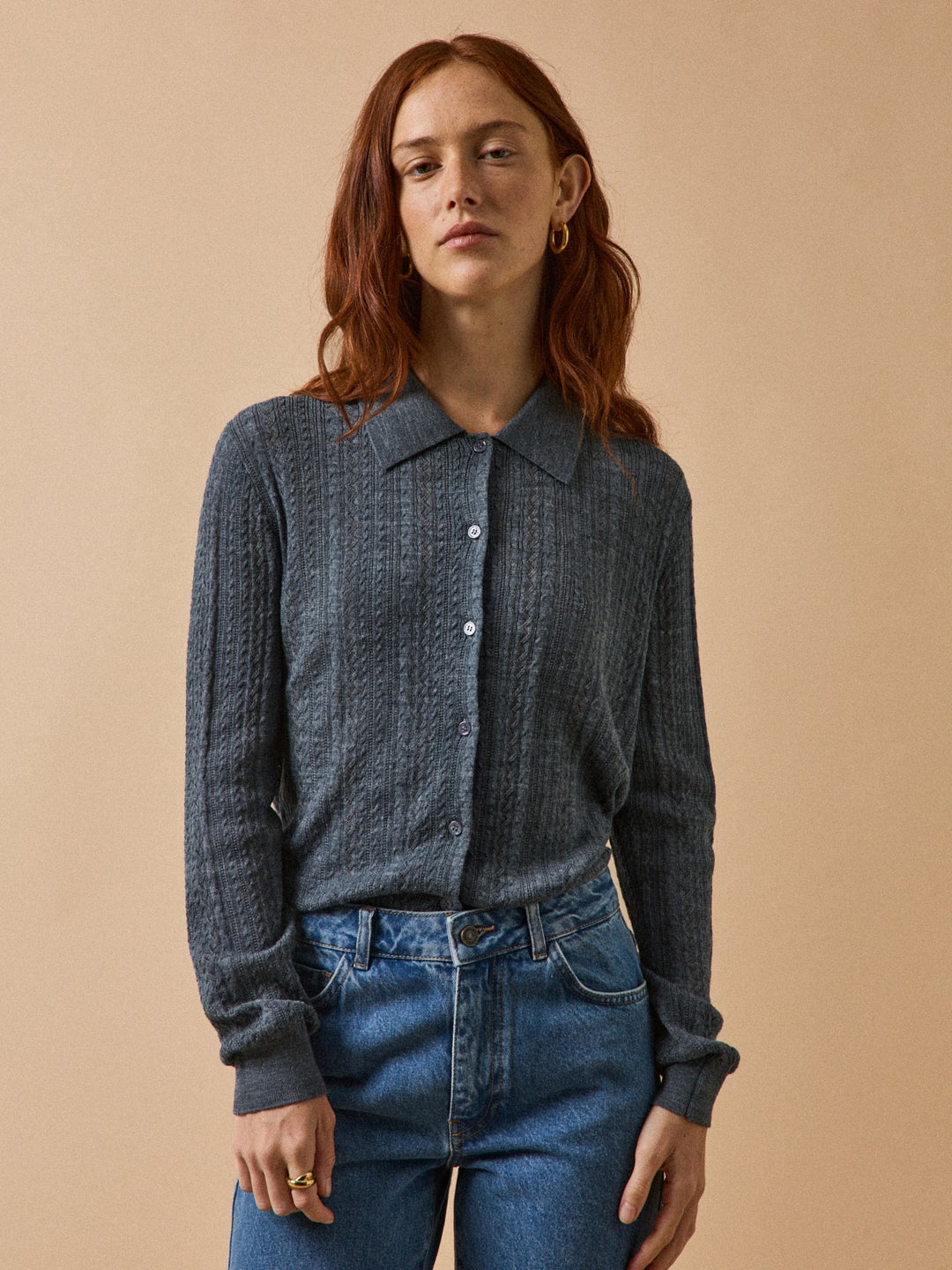 Auriane | Gilet col chemise ajouré en laine