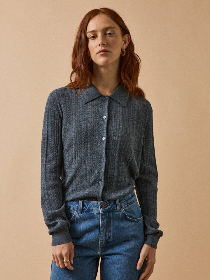 Auriane | Gilet col chemise ajouré en laine