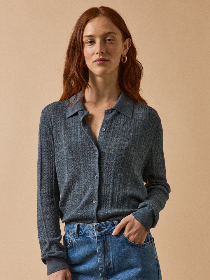 Auriane | Gilet col chemise ajouré en laine