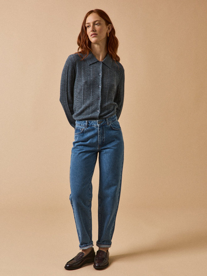 Auriane | Gilet col chemise ajouré en laine