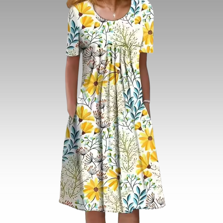 Ziva™ – Elegant Klänning med Blommönster och Magtäckning