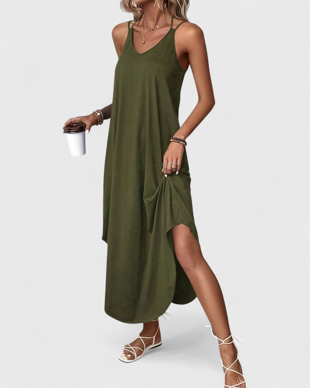 Zofia™ – Lång, Flödande Sommarklänning med Smala Axelband