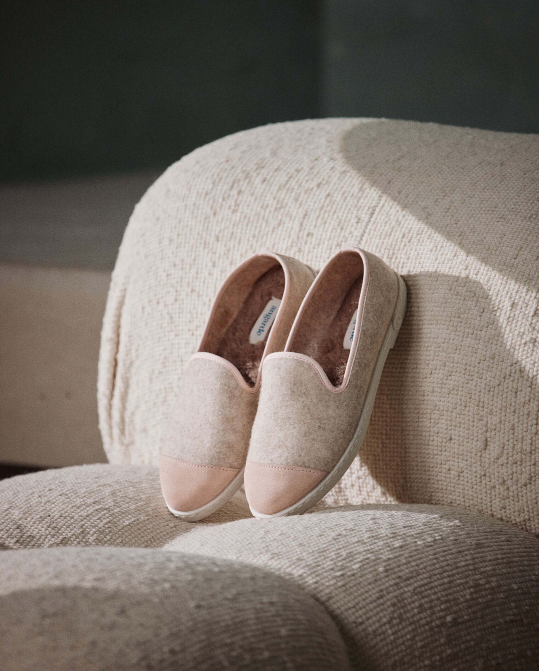Éléonore | Chaussons en laine recyclée beige et rose poudré