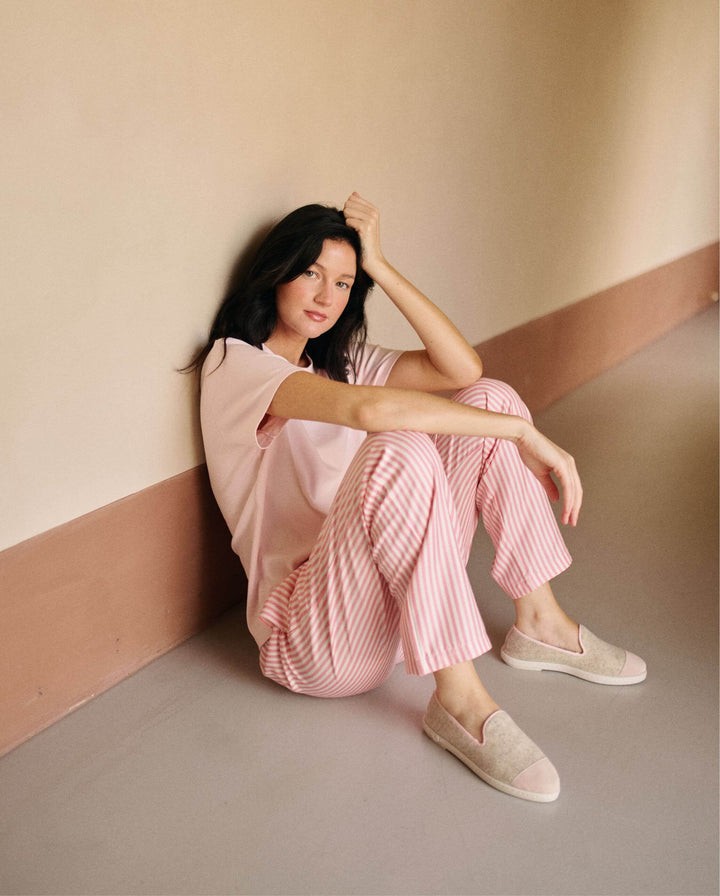 Éléonore | Chaussons en laine recyclée beige et rose poudré