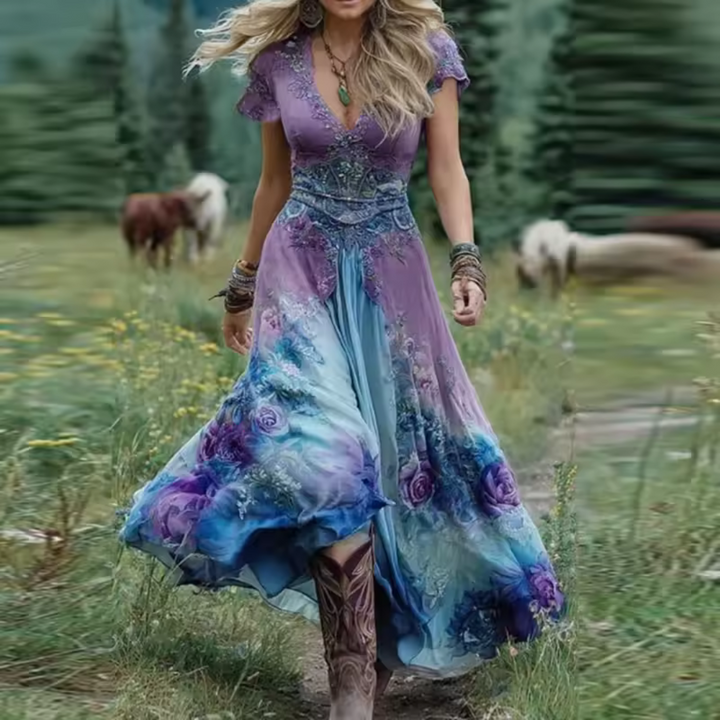 Florenza™ - Elegant och Flödande Blommig Klänning