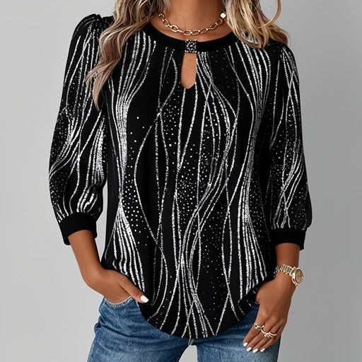 Modig Topp Med Linjetryck Och Urringning