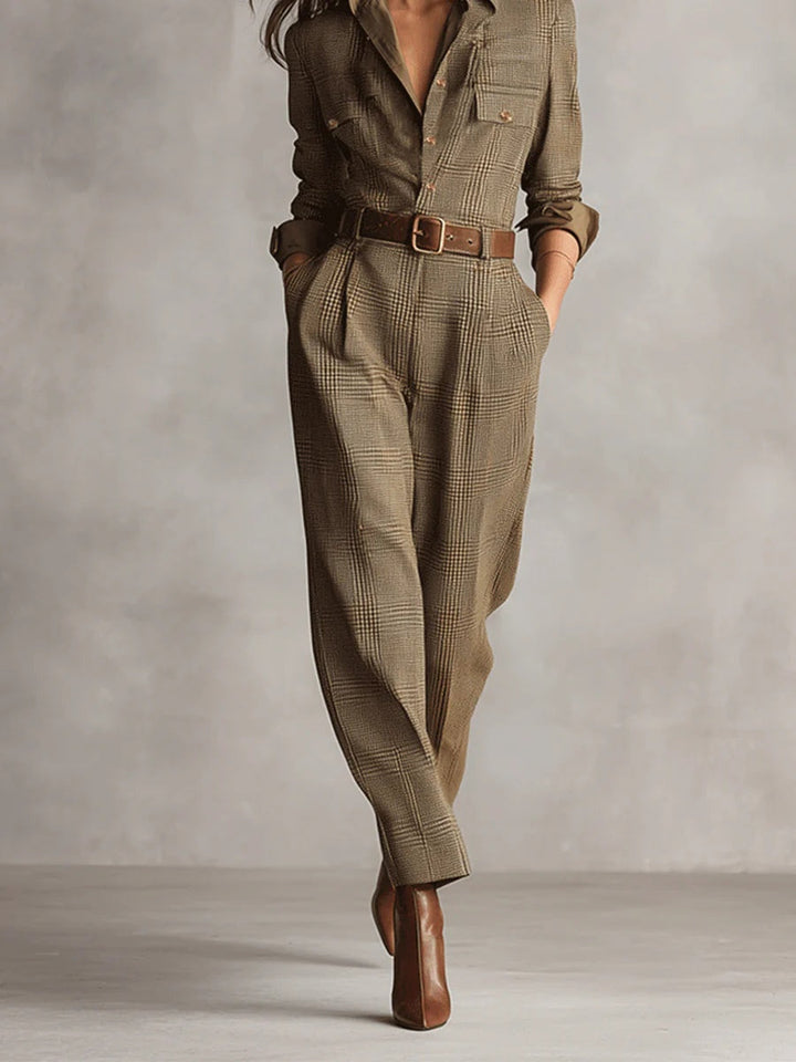 Mellura™ - Skräddarsydd Tweed-Rutig Jumpsuit med Förfinade Detaljer