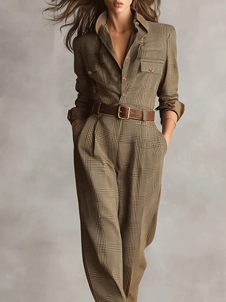 Mellura™ - Skräddarsydd Tweed-Rutig Jumpsuit med Förfinade Detaljer